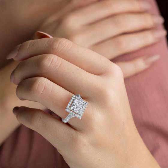 0.85 SI2/G Princess Diamond Single Halo Designer Ring