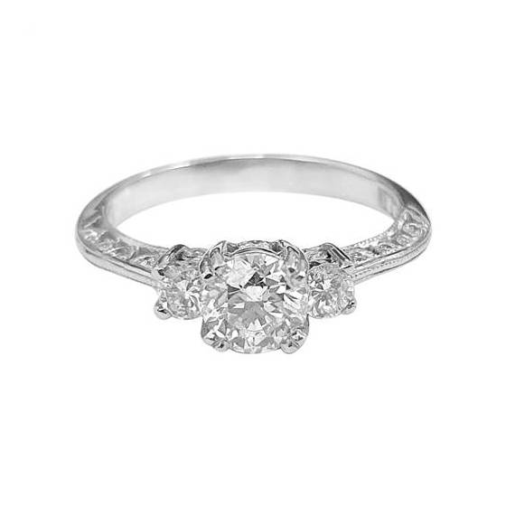 1.00ct SI2/D Round Natural Diamond Trilogy Vintage Ring