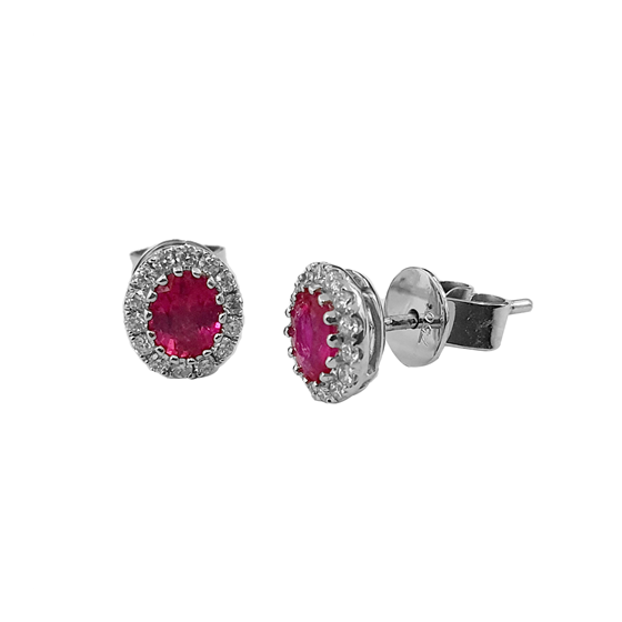 0.91ct VS/EF Oval Cut Ruby Claw Halo Earrings