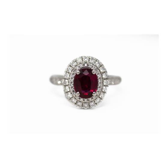 2.95ct VS/EF/AAA Oval Shaped Ruby & Diamond Halo Ring