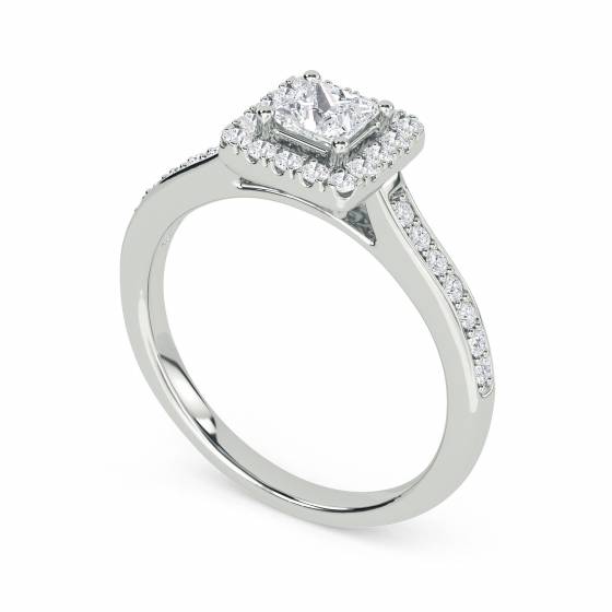 0.85ct SI2/E Princess Diamond Single Halo Shoulder Set Ring