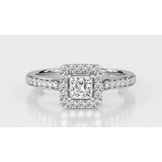 0.85ct SI2/E Princess Diamond Single Halo Shoulder Set Ring