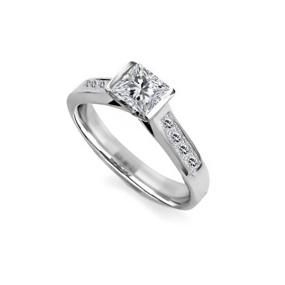 1.00ct I1/E Princess Natural Diamond Bezel Set Shoulder Set Ring