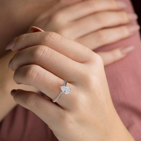 0.42CT SI2/F Pear Diamond Solitaire Ring