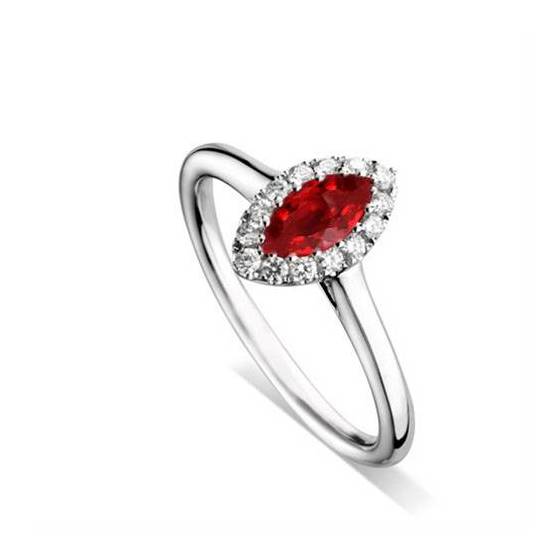0.75ct VS/FG Marquise Ruby & Diamond Halo Ring