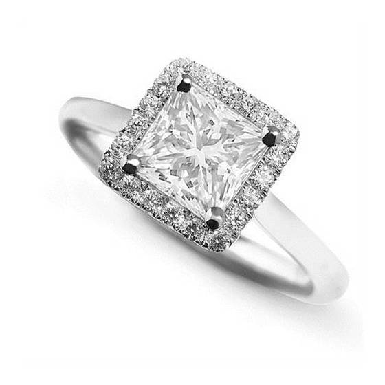 1.50ct SI2/D Princess Diamond Single Halo Ring