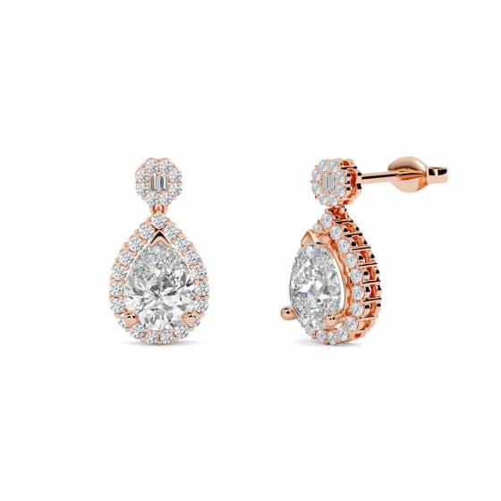 1.00ct SI/F Unique Pear Diamond Drop Earrings