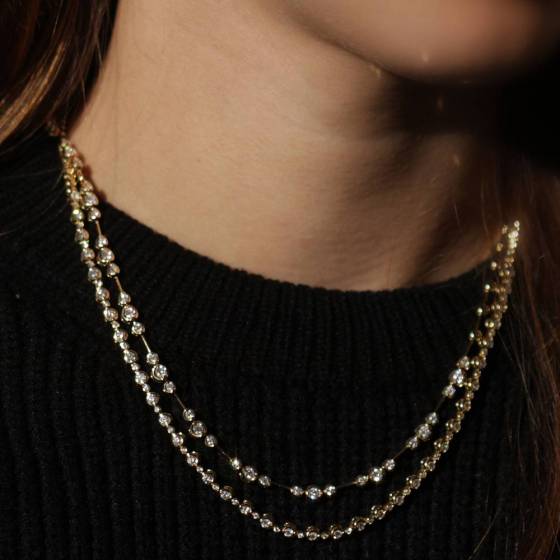 2.00ct VVS/E-F Round Diamond Single Row Alernating Necklace