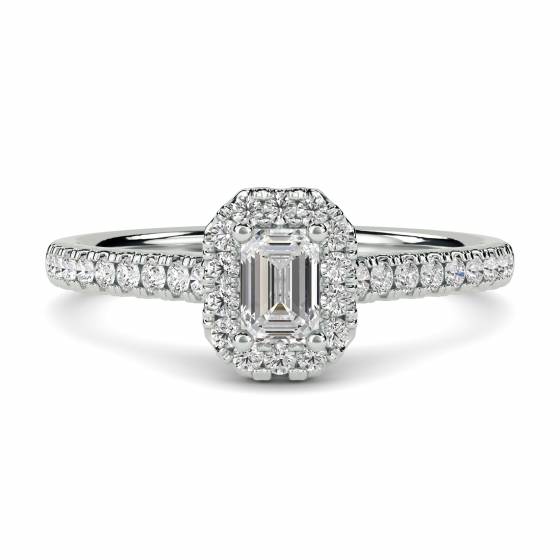 0.78ct VS/FG Emerald and Round Diamond Cluster Ring