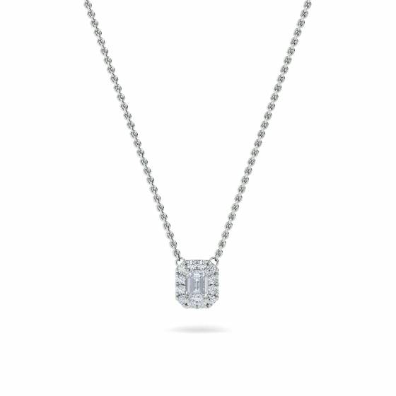 0.27ct VS/FG Emerald and Round Diamond Halo Pendant