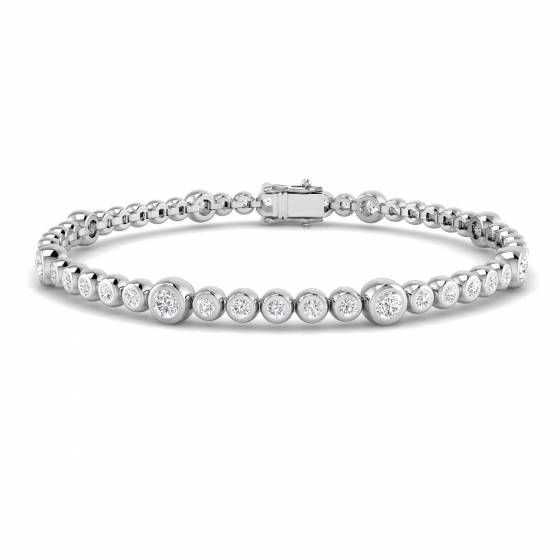 1.54ct SI2/G Round cut Diamonds Rubover Tennis Bracelet in 18k White Gold