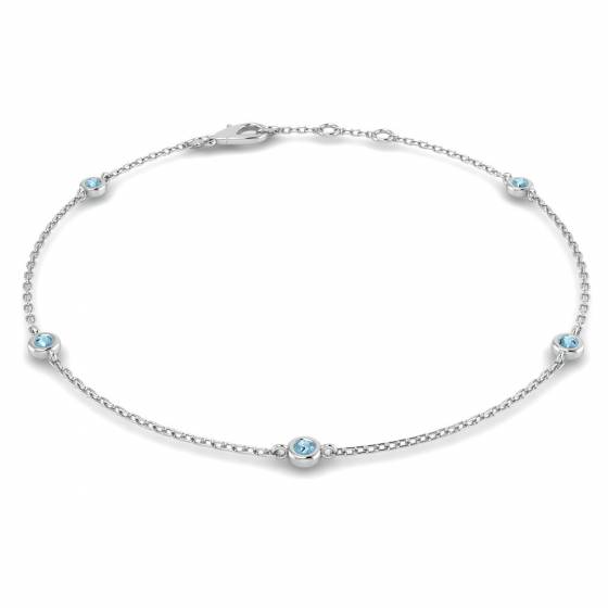 0.12ct / Round cut Aquamarine Gemstone Bracelet in 9k White Gold