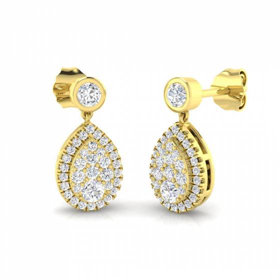 1.00ct VS/F Round cut Labgrown Diamond Drop Earrings in 9k Yellow Gold