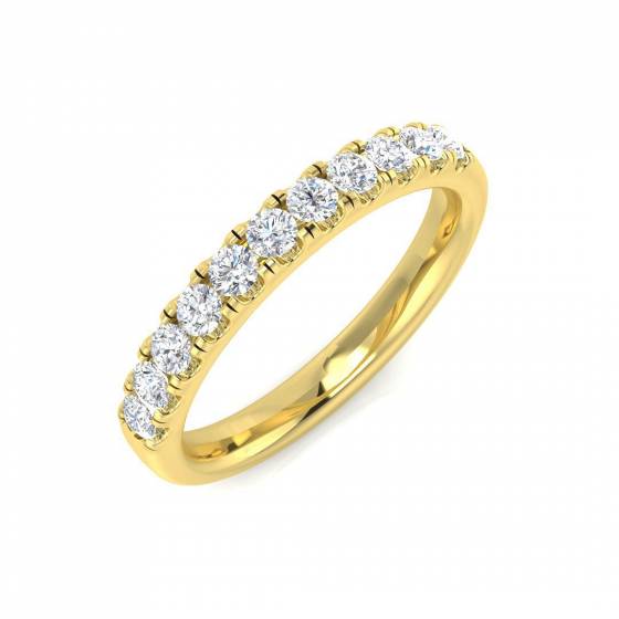 0.40ct SI1/G Round cut Natural Diamond Half Eternity Ring in 18k Yellow Gold