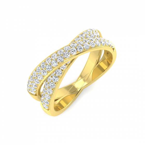 0.98ct SI2/G Round cut Natural Diamond Pave Ring in 18k Yellow Gold