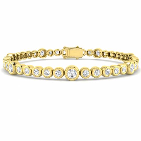 4.01ct SI2/G Round cut Diamonds Rubover Tennis Bracelet in 18k Yellow Gold