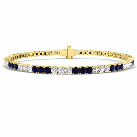 3.70ct SI2/G Round cut Blue Sapphire Gemstone Bracelet in 18k Yellow Gold