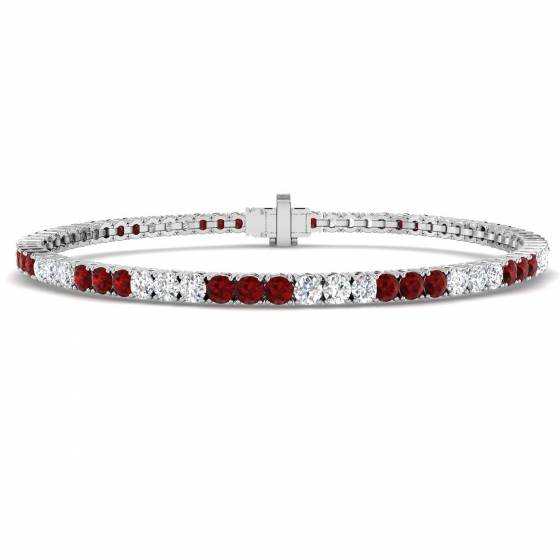 4.10ct SI2/G Round cut Ruby Gemstone Bracelet in 18k White Gold