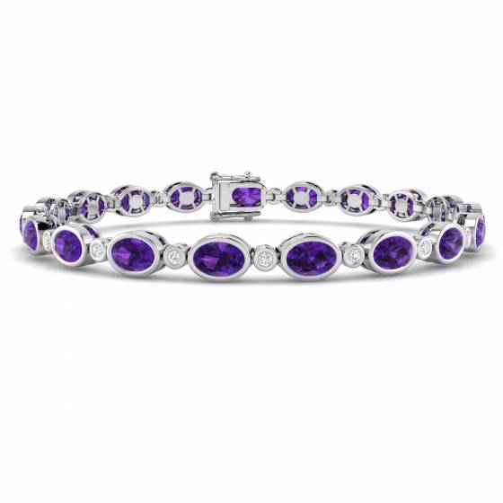 8.40ct SI2/G Oval cut Amethyst Gemstone Bracelet in 9k White Gold