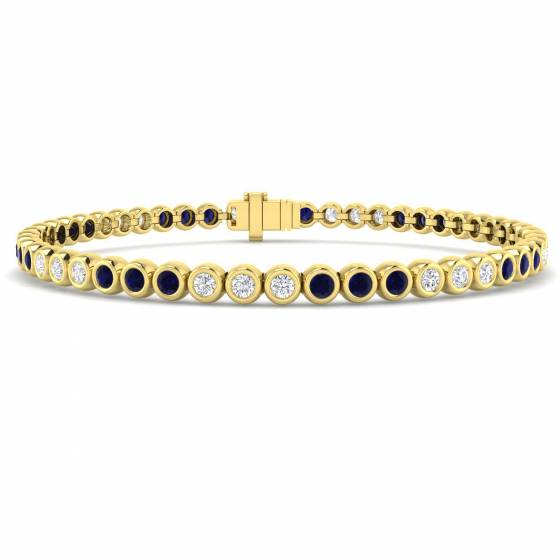 2.55ct SI2/G Round cut Blue Sapphire Gemstone Bracelet in 18k Yellow Gold