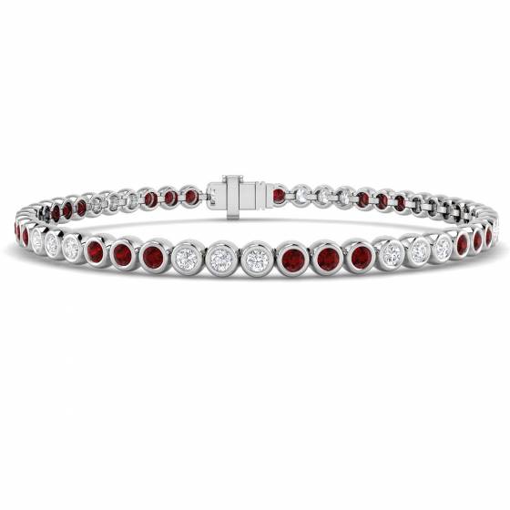 2.85ct SI2/G Round cut Ruby Gemstone Bracelet in 18k White Gold
