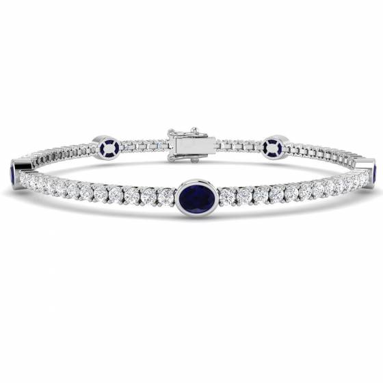 4.51ct SI2/G Oval cut Blue Sapphire Gemstone Bracelet in 18k White Gold