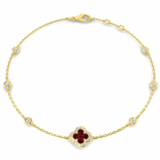0.39ct SI2/G Round cut Ruby Gemstone Bracelet in 18k Yellow Gold