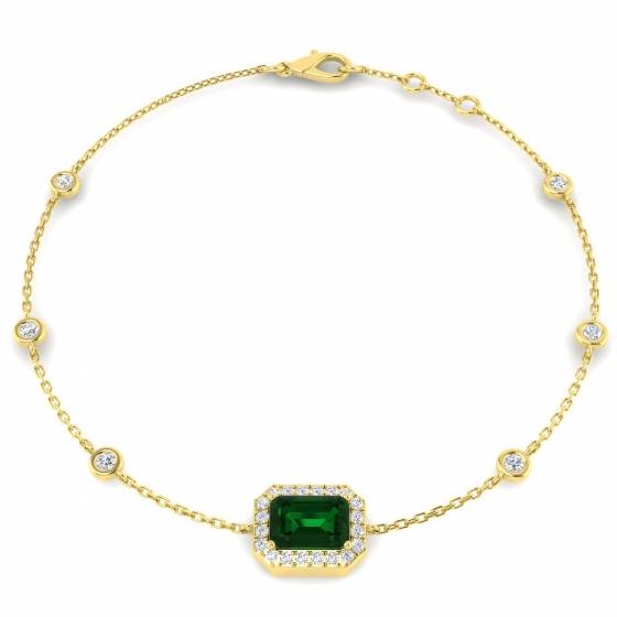 1.36ct SI2/G Emerald cut Emerald Gemstone Bracelet in 18k Yellow Gold