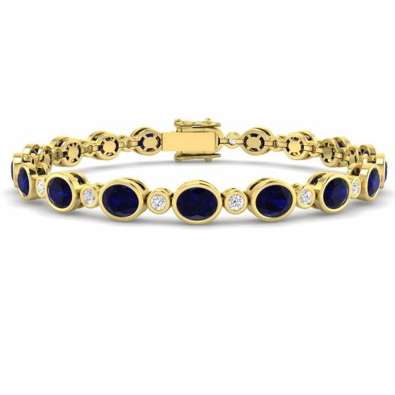 10.97ct SI2/G Oval cut Blue Sapphire Gemstone Bracelet in 18k Yellow Gold