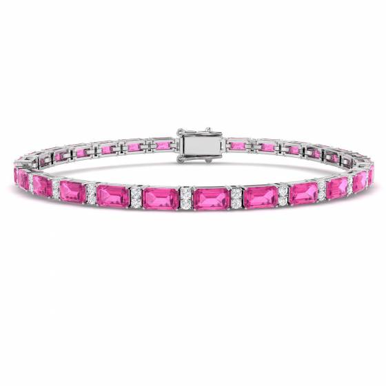 7.33ct SI2/G Emerald cut Pink Sapphire Gemstone Bracelet in 18k White Gold