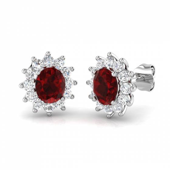 1.89ct SI2/G Oval cut Ruby Gemstone Earrings in 18k White Gold