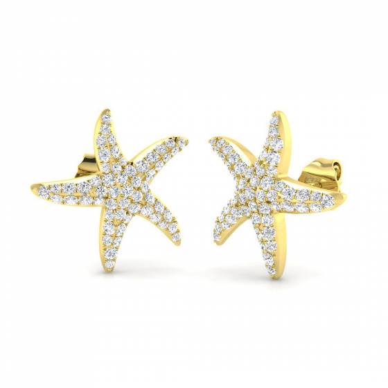 0.52ct VS/F Round cut Labgrown Diamond Cluster Earrings in 9k Yellow Gold
