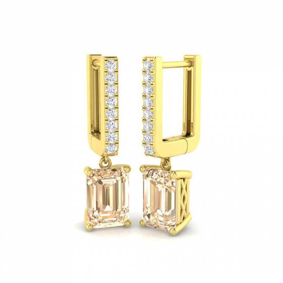 1.86ct SI2/G Emerald cut Morganite Gemstone Hoop Earrings in 9k Yellow Gold