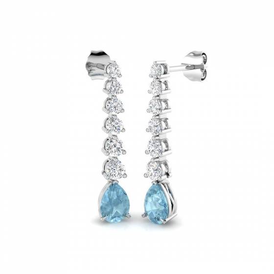 1.82ct SI2/G Pear cut Aquamarine Gemstone Earrings in 18k White Gold