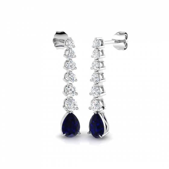 2.35ct SI2/G Pear cut Blue Sapphire Gemstone Earrings in 18k White Gold
