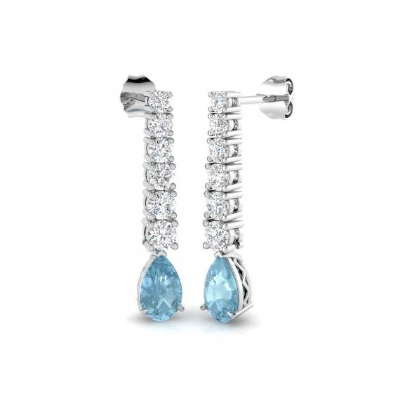 2.86ct SI2/G Pear cut Aquamarine Gemstone Earrings in 18k White Gold