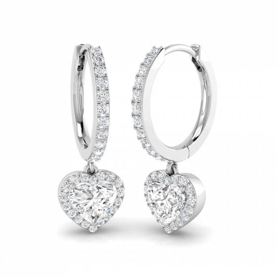 0.97ct SI2/G Heart cut Natural Diamond Drop Earrings in 18k White Gold