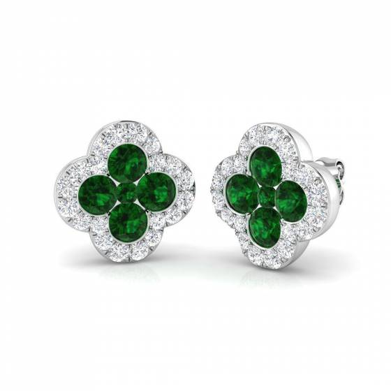 2.29ct SI2/G Round cut Green Emerald Gemstone Earrings in 18k White Gold