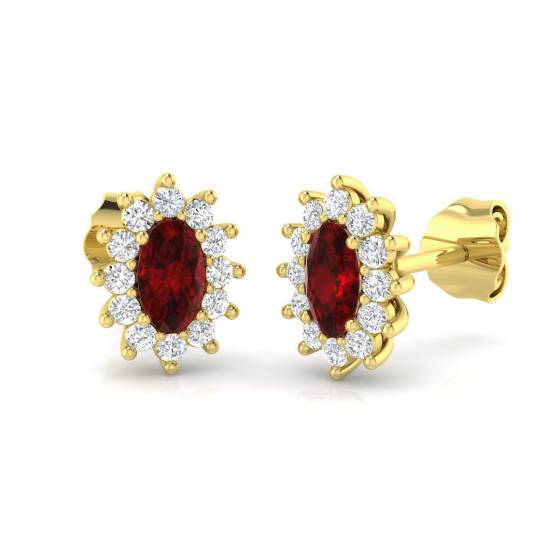 0.88ct SI2/G Oval cut Ruby Gemstone Earrings in 18k Yellow Gold