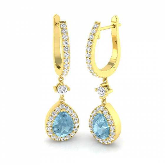 2.33ct SI2/G Pear cut Aquamarine Gemstone Earrings in 18k Yellow Gold
