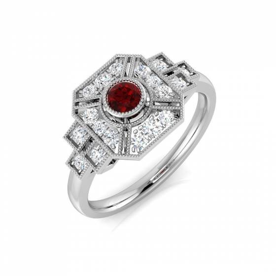 0.46ct SI2/G Round cut Ruby Gemstone Ring in 18k White Gold