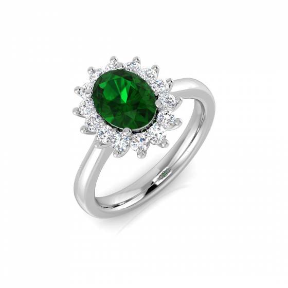 1.60ct SI2/G Oval cut Green Emerald Gemstone Ring in 18k White Gold