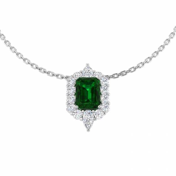 1.69ct SI2/G Round cut Emerald Gemstone Necklace in 18k White Gold