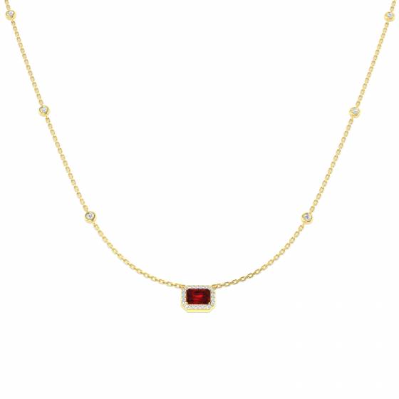 0.78ct SI2/G Emerald cut Ruby Gemstone Necklace in 18k Yellow Gold