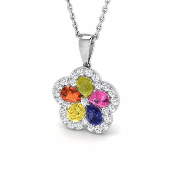 1.25ct SI2/G Pear cut Multi Sapphire Gemstone Pendant in 9k White Gold