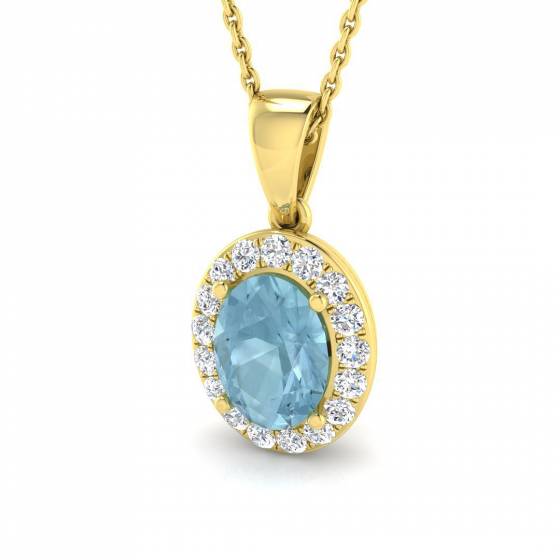1.22ct SI2/G Oval cut Aquamarine Gemstone Pendant in 9k Yellow Gold