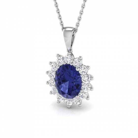 1.69ct SI2/G Oval cut Tanzanite Gemstone Pendant in 18k White Gold