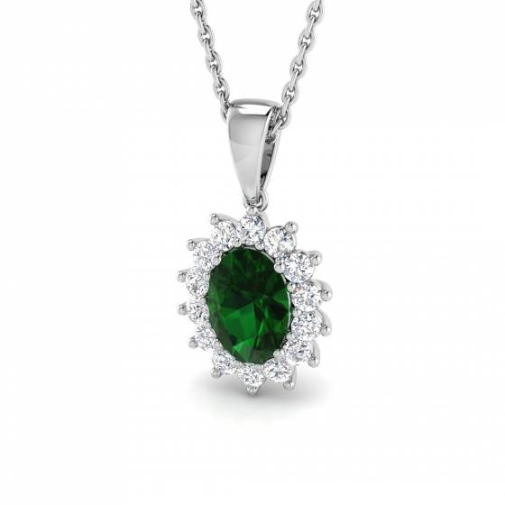 0.94ct SI2/G Oval cut Emerald Gemstone Pendant in 18k White Gold