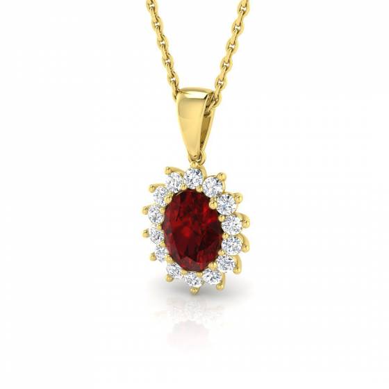 1.38ct SI2/G Oval cut Ruby Gemstone Pendant in 18k Yellow Gold
