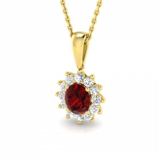 1.12ct SI2/G Oval cut Ruby Gemstone Pendant in 18k Yellow Gold
